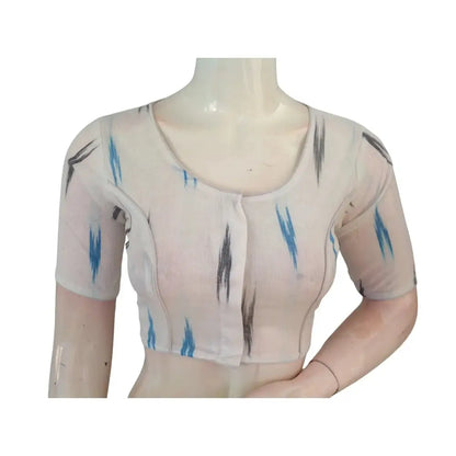 Pristine Elegance: White Cotton High-Neck Readymade Saree Blouse - D3blouses