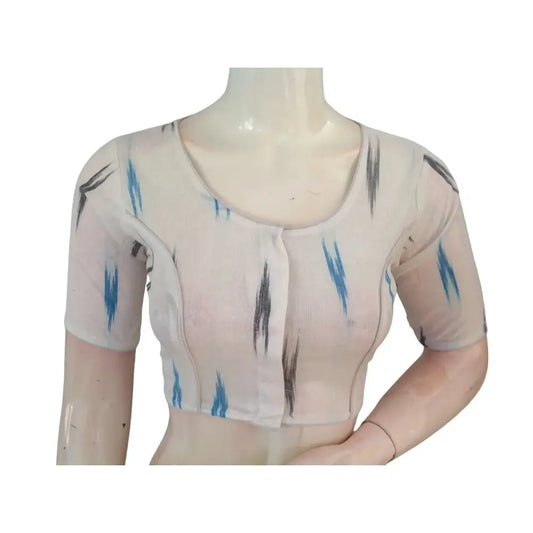 Pristine Elegance: White Cotton High-Neck Readymade Saree Blouse - D3blouses