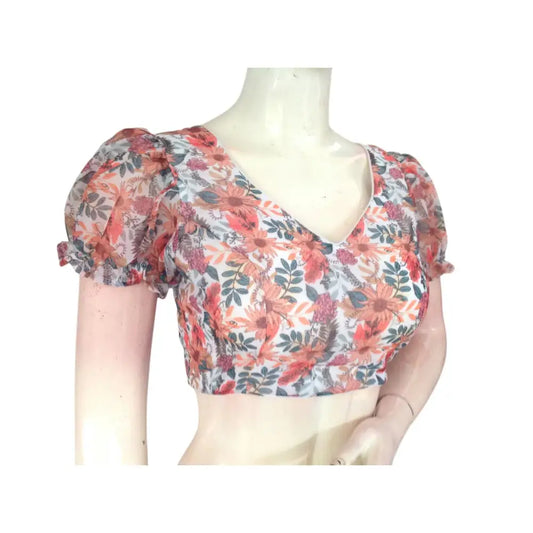 Pure Elegance: White Color Organza Puff Sleeve Readymade Blouse - D3blouses