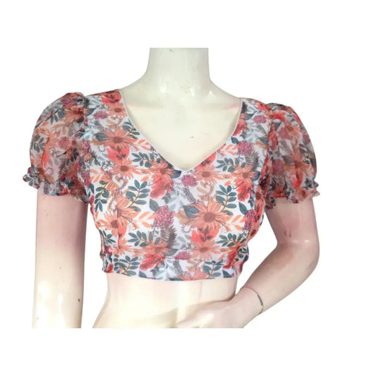 Pure Elegance: White Color Organza Puff Sleeve Readymade Blouse - D3blouses