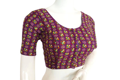 Purple Color Cotton Printed Readymade Blouse From D3 Blouses - D3blouses