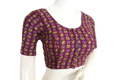 Purple Color Cotton Printed Readymade Blouse From D3 Blouses - D3blouses