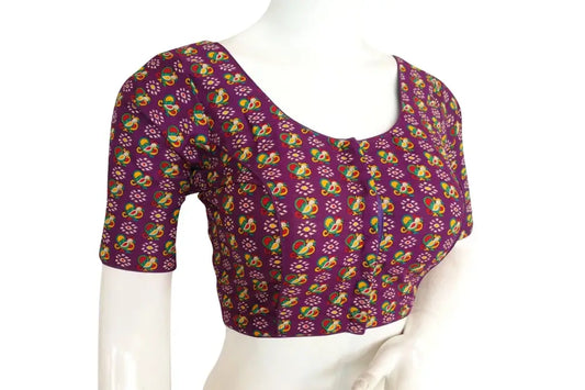 Purple Color Cotton Printed Readymade Blouse From D3 Blouses - D3blouses