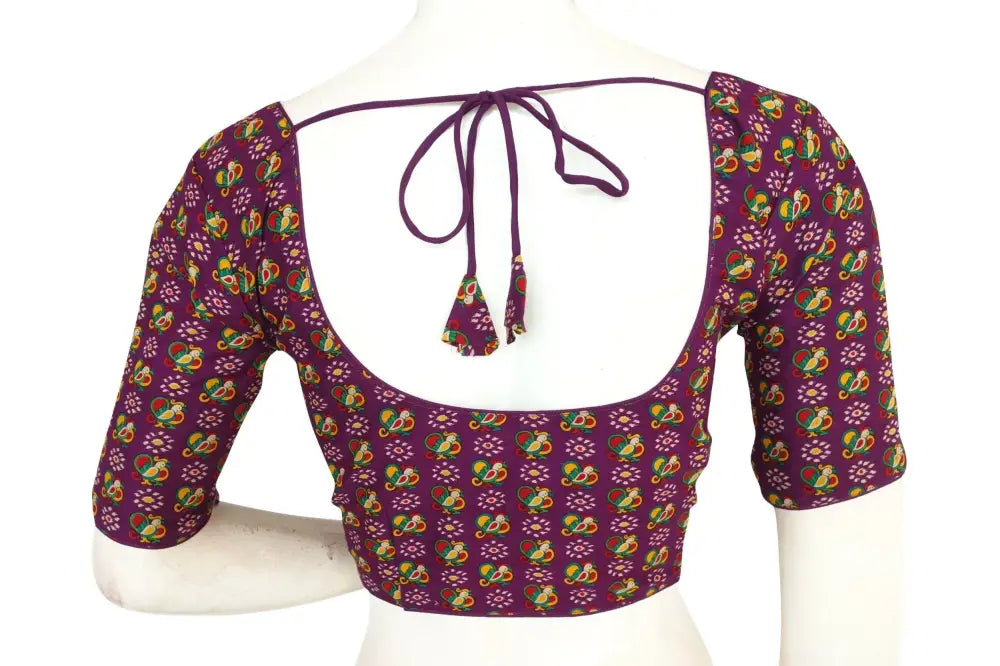 Purple Color Cotton Printed Readymade Blouse From D3 Blouses - D3blouses