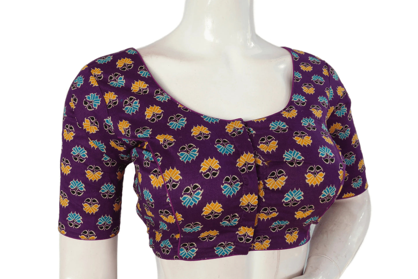 Purple Color Patola Print Cotton Readymade Saree Blouse - D3blouses