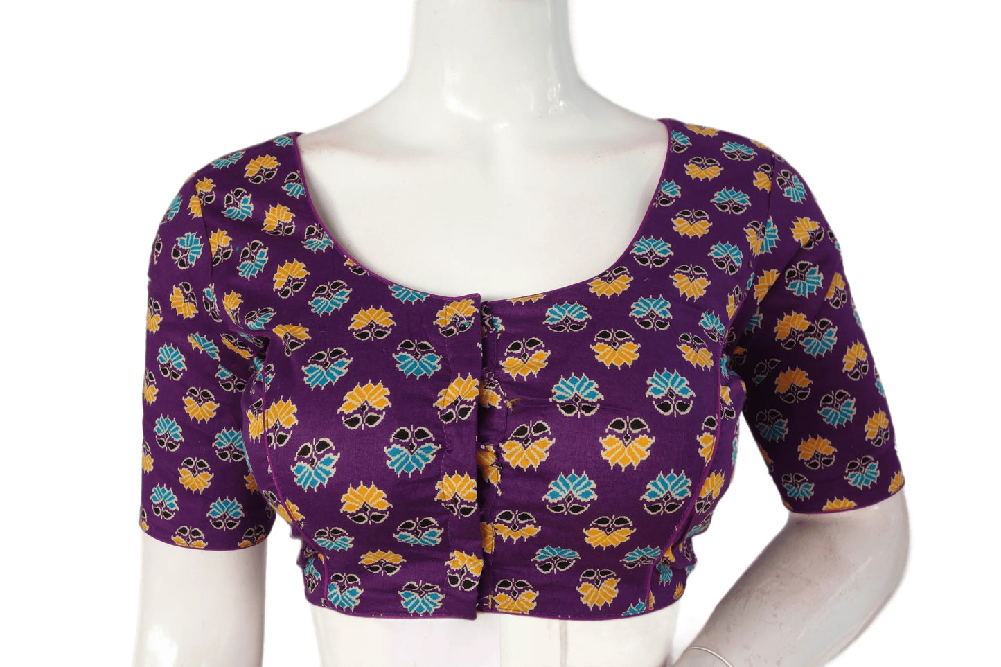 Purple Color Patola Print Cotton Readymade Saree Blouse - D3blouses