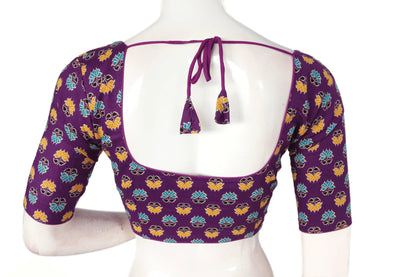 Purple Color Patola Print Cotton Readymade Saree Blouse - D3blouses