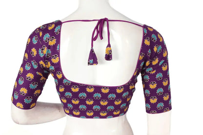 Purple Color Patola Print Cotton Readymade Saree Blouse - D3blouses