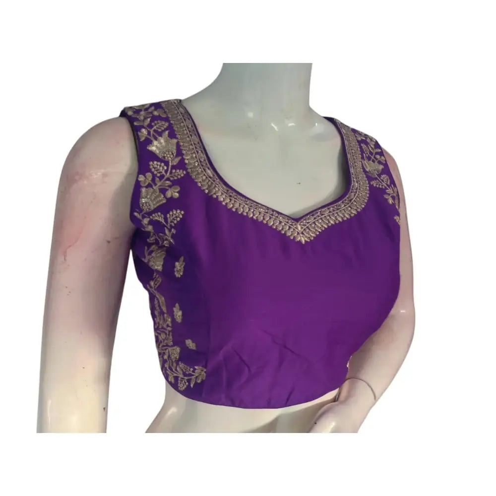 Purple Reign: Regal Embroidered Partywear Readymade Saree Blouses - D3blouses