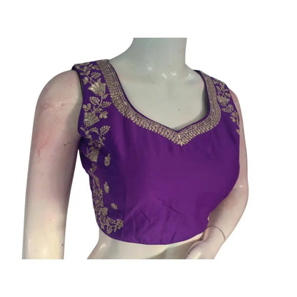 Purple Reign: Regal Embroidered Partywear Readymade Saree Blouses - D3blouses