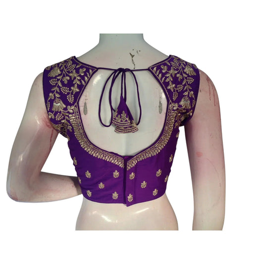 Purple Reign: Regal Embroidered Partywear Readymade Saree Blouses - D3blouses