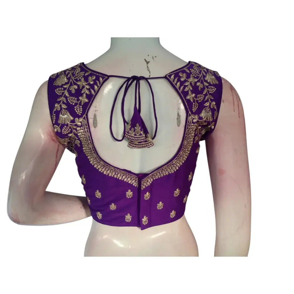 Purple Reign: Regal Embroidered Partywear Readymade Saree Blouses - D3blouses