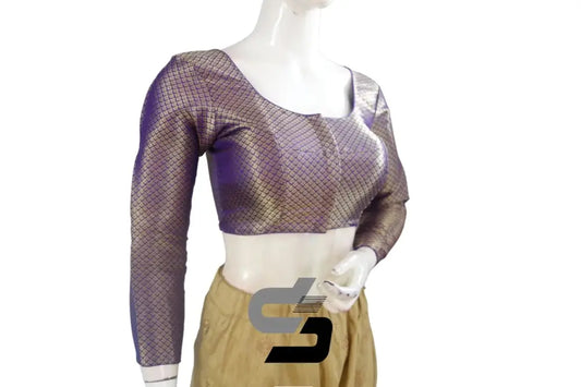 Purple Saree Blouse, Premium Brocade Readymade Saree Blouse, Indian Choli Top Online - D3blouses