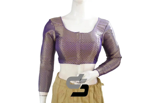 Purple Saree Blouse, Premium Brocade Readymade Saree Blouse, Indian Choli Top Online - D3blouses