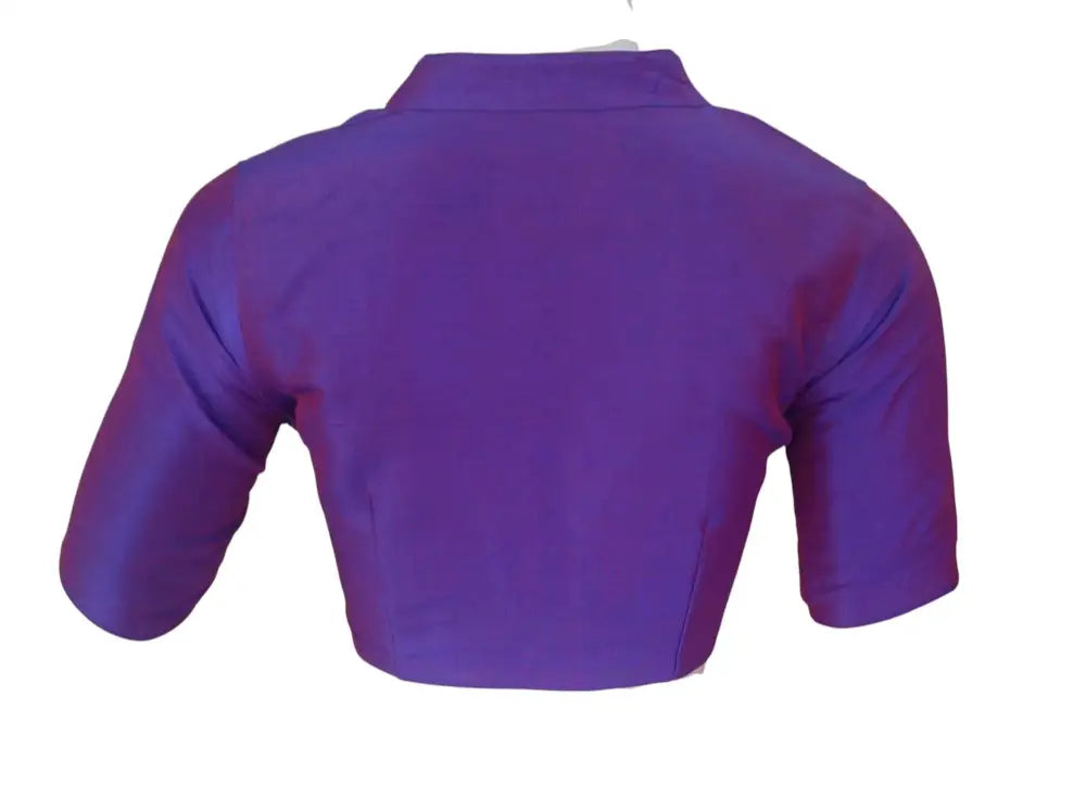 Purple Semi Raw Silk Saree Blouse – Collar Neck, Stitched & Ready to Wear with Cotton Lining - D3blouses