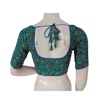 Radiance: Blue Color Cotton Printed Readymade Saree Blouse - D3blouses