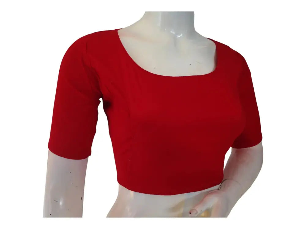 Radiance Red Color , Boat Neck Plain Silk Saree Ready made Blouse - D3blouses