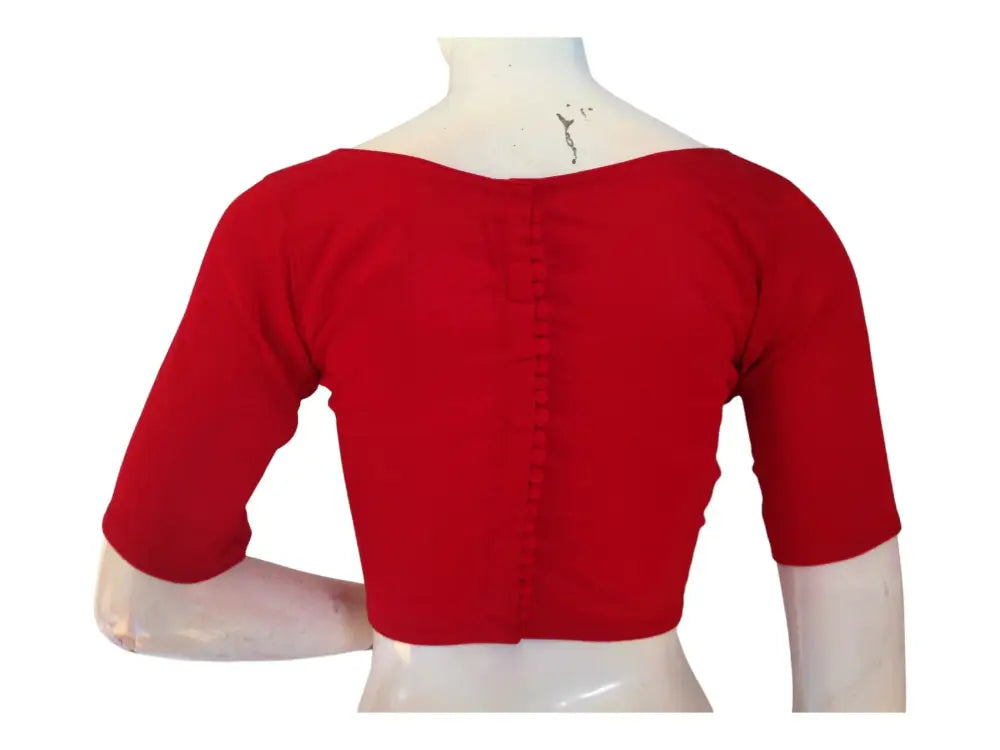 Radiance Red Color , Boat Neck Plain Silk Saree Ready made Blouse - D3blouses