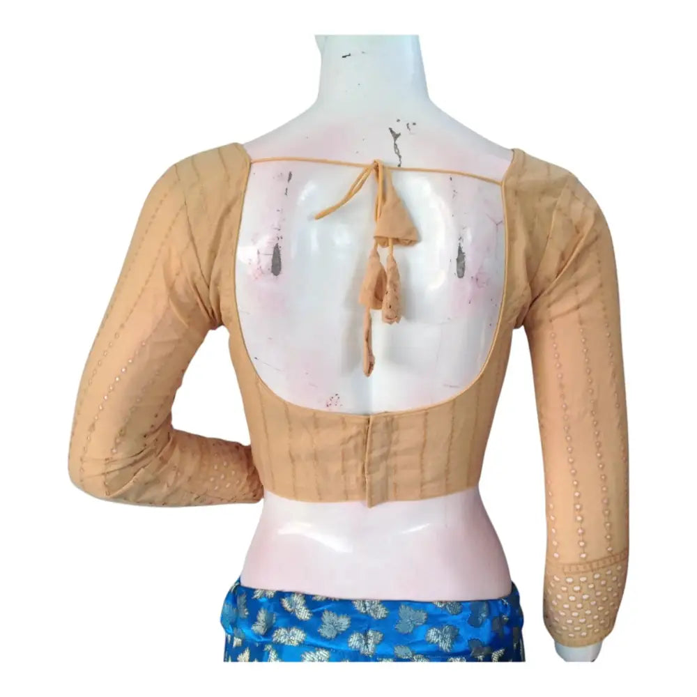 Radiant Gold Hakoba Cotton Bracelet Sleeve Readymade Saree Blouse - D3blouses