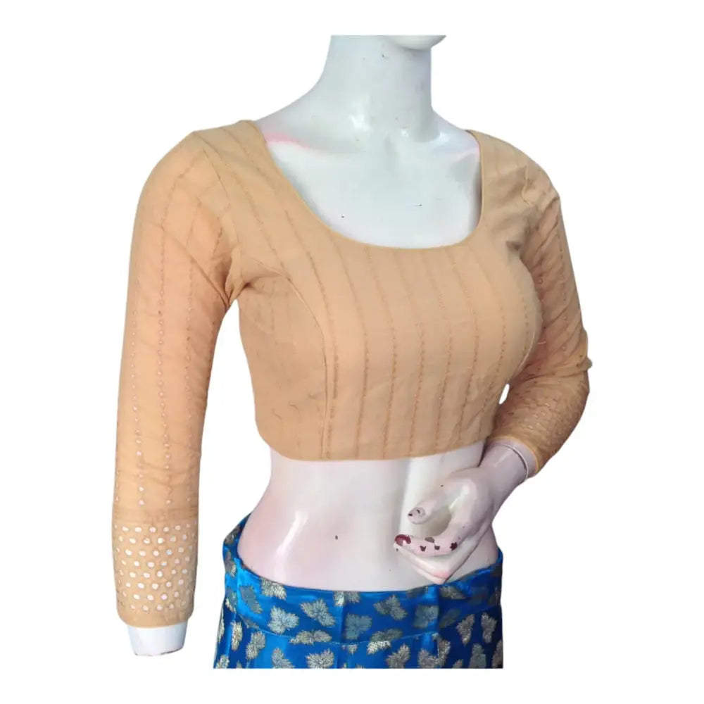 Radiant Gold Hakoba Cotton Bracelet Sleeve Readymade Saree Blouse - D3blouses