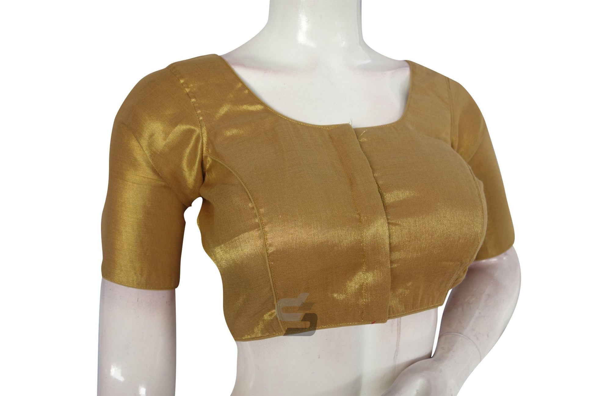 Radiant Gold, Plain Tissue Blouse Ensemble with Matching Mask - D3blouses