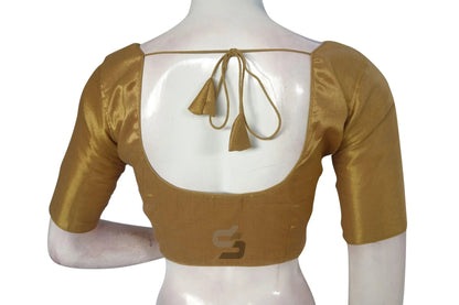 Radiant Gold, Plain Tissue Blouse Ensemble with Matching Mask - D3blouses