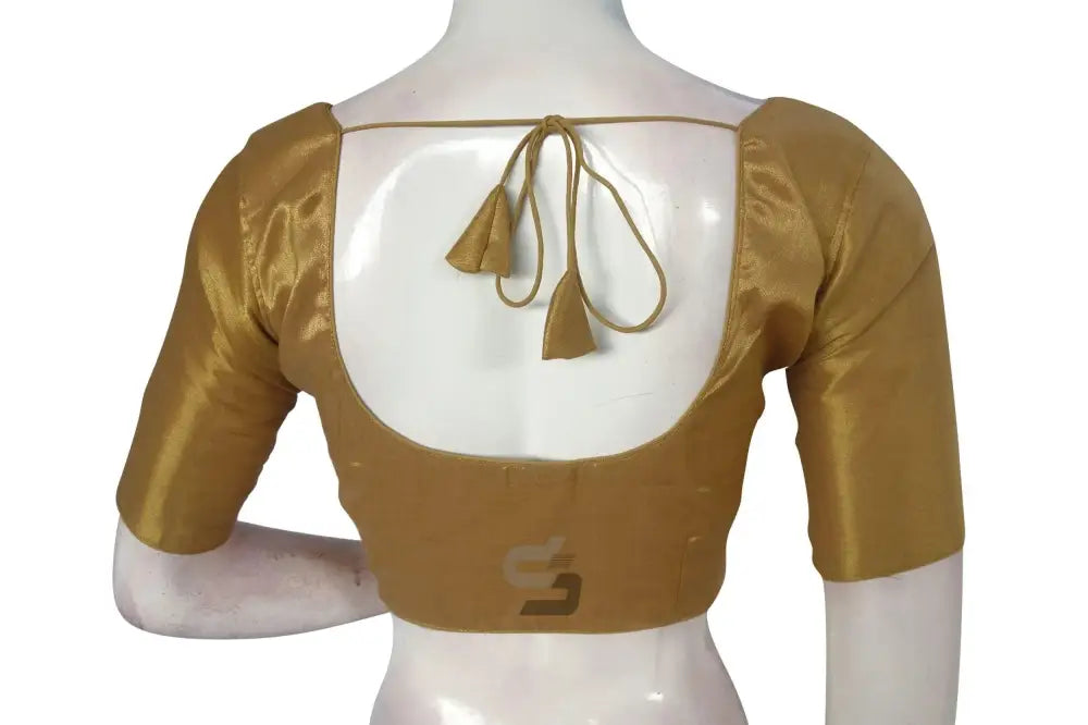 Radiant Gold, Plain Tissue Blouse Ensemble with Matching Mask - D3blouses