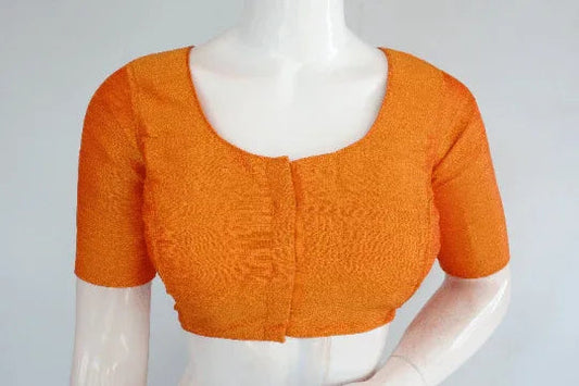 Radiant Mustard Yellow, Plain Semi-Silk Indian Readymade Saree Blouse - D3blouses