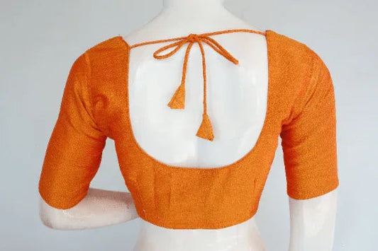 Radiant Mustard Yellow, Plain Semi-Silk Indian Readymade Saree Blouse - D3blouses