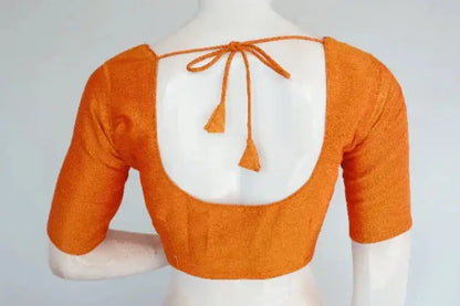 Radiant Mustard Yellow, Plain Semi-Silk Indian Readymade Saree Blouse - D3blouses