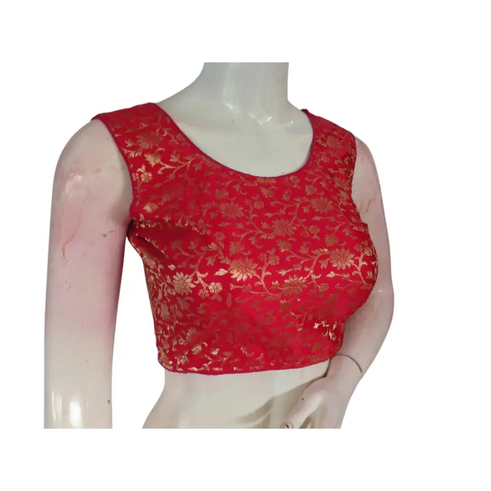 Radiant Raspberry Red Banarasi Silk Readymade Blouse: A Touch of Romance - D3blouses