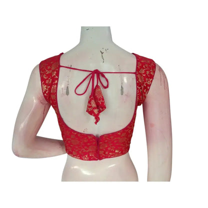 Radiant Raspberry Red Banarasi Silk Readymade Blouse: A Touch of Romance - D3blouses