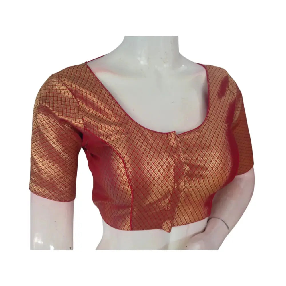 Radiant Red: Brocade Silk Saree Readymade Blouse for a Stunning Look - D3blouses