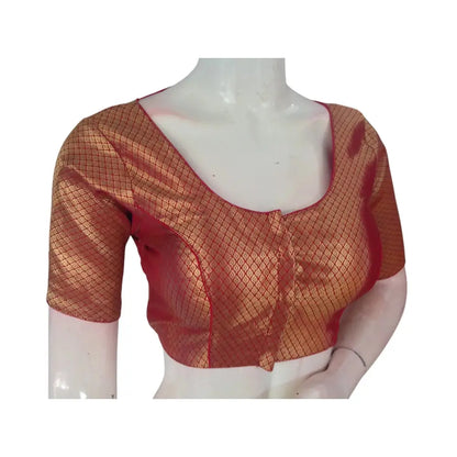 Radiant Red: Brocade Silk Saree Readymade Blouse for a Stunning Look - D3blouses