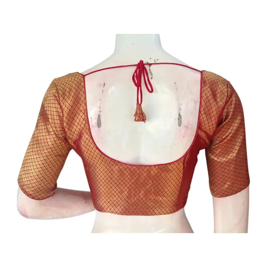 Radiant Red: Brocade Silk Saree Readymade Blouse for a Stunning Look - D3blouses
