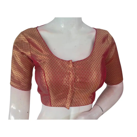 Radiant Red: Brocade Silk Saree Readymade Blouse for a Stunning Look - D3blouses