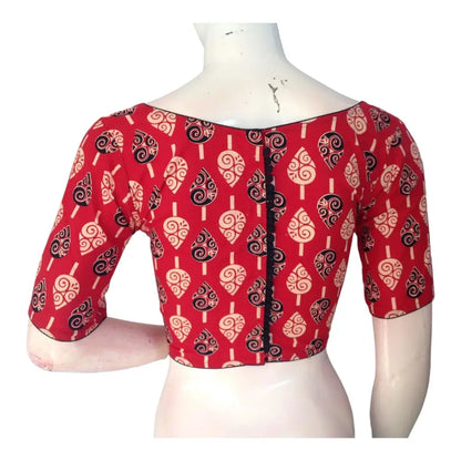 Radiant Red High Neck Saree Blouse | Ready made | Premium Cotton | Made in India - D3blouses