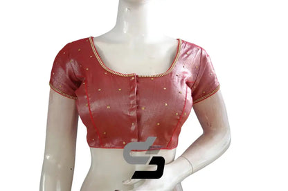 Radiant Red, Plain Moti Tissue Readymade Blouses - D3blouses