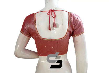 Radiant Red, Plain Moti Tissue Readymade Blouses - D3blouses