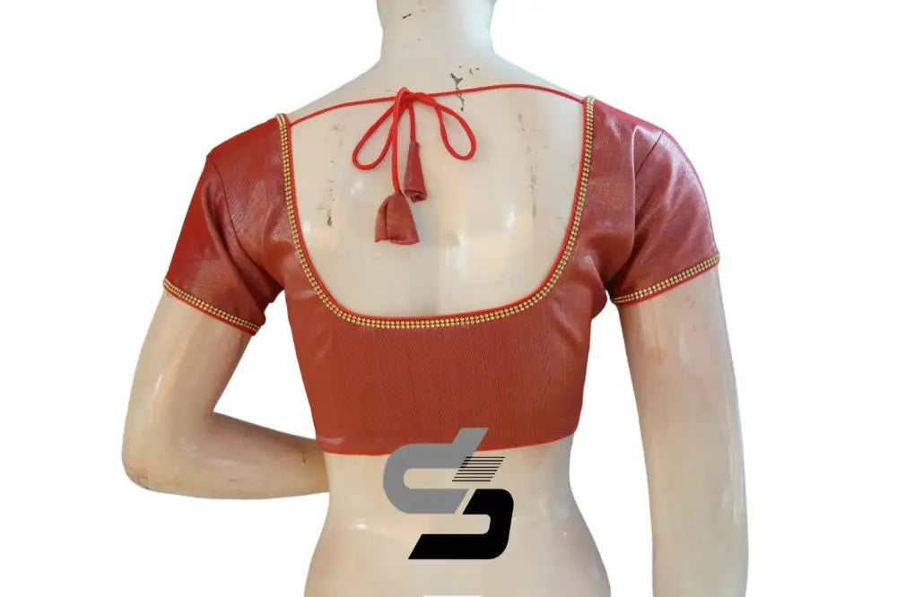 Radiant Red, Plain Tissue Readymade Blouses with Stone Work - D3blouses