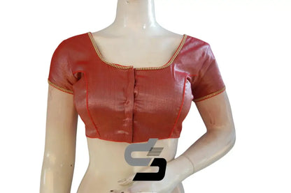 Radiant Red, Plain Tissue Readymade Blouses with Stone Work - D3blouses