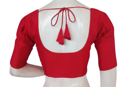 Raspberry Pink Blossom, Plain Puff Sleeve Readymade Blouse with Matching Face Mask - D3blouses