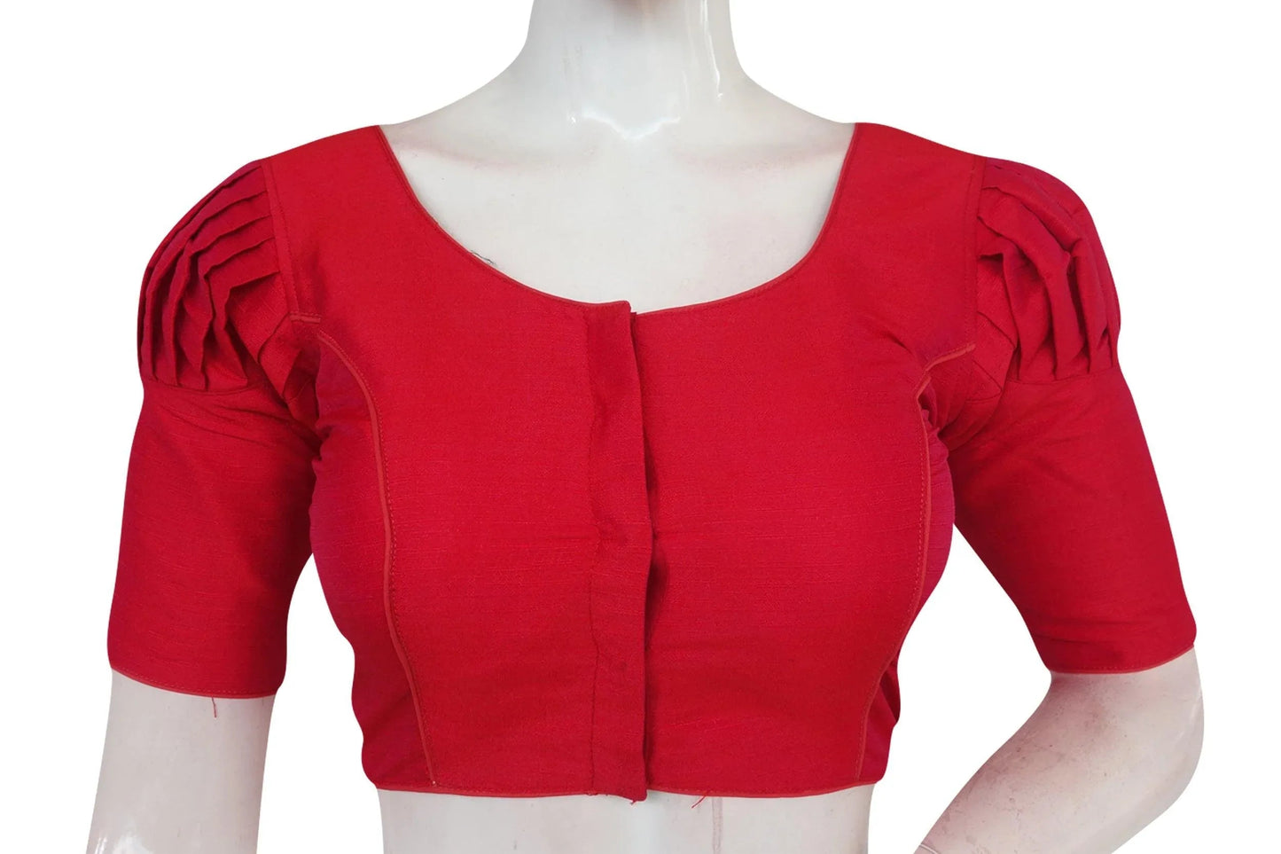 Raspberry Pink Blossom, Plain Puff Sleeve Readymade Blouse with Matching Face Mask - D3blouses