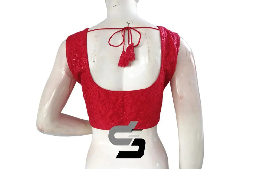 Raspberry Pink Color Netted Embroidery Designer Readymade Blouse - D3blouses