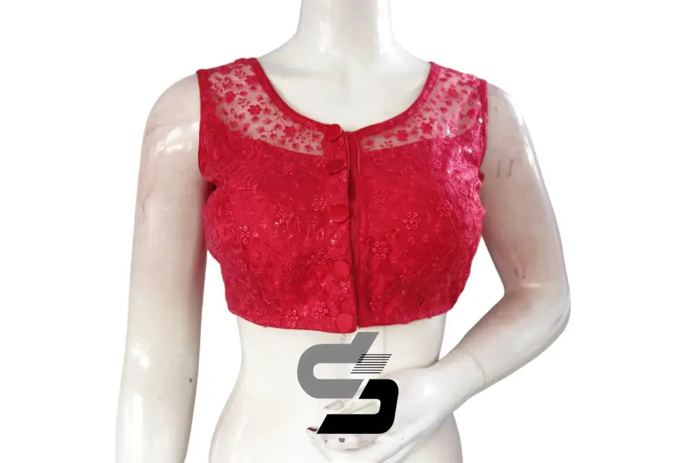 Raspberry Pink Color Netted Embroidery Designer Readymade Blouse - D3blouses