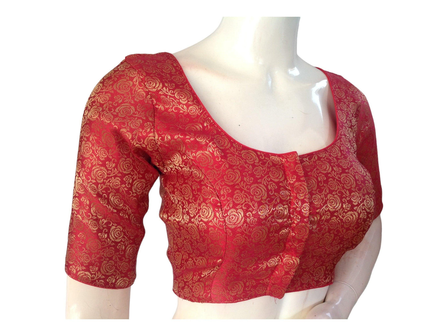 Raspberry Pink Saree Blouse, Brocade Readymade Blouse, Plus Size Indian Choli top Online - D3blouses