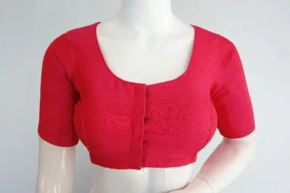 Raspberry Pink Semi-Silk Indian Readymade Blouse - D3blouses