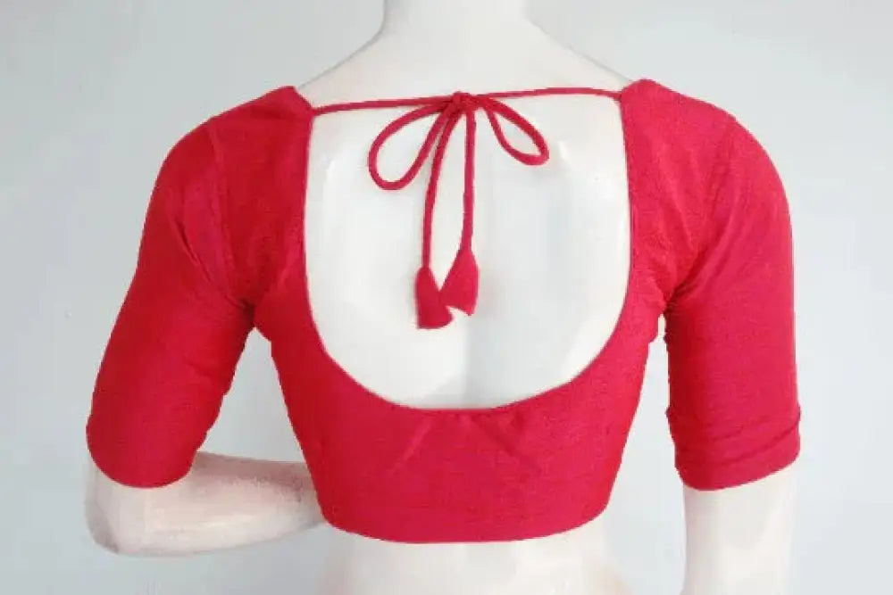 Raspberry Pink Semi-Silk Indian Readymade Blouse - D3blouses