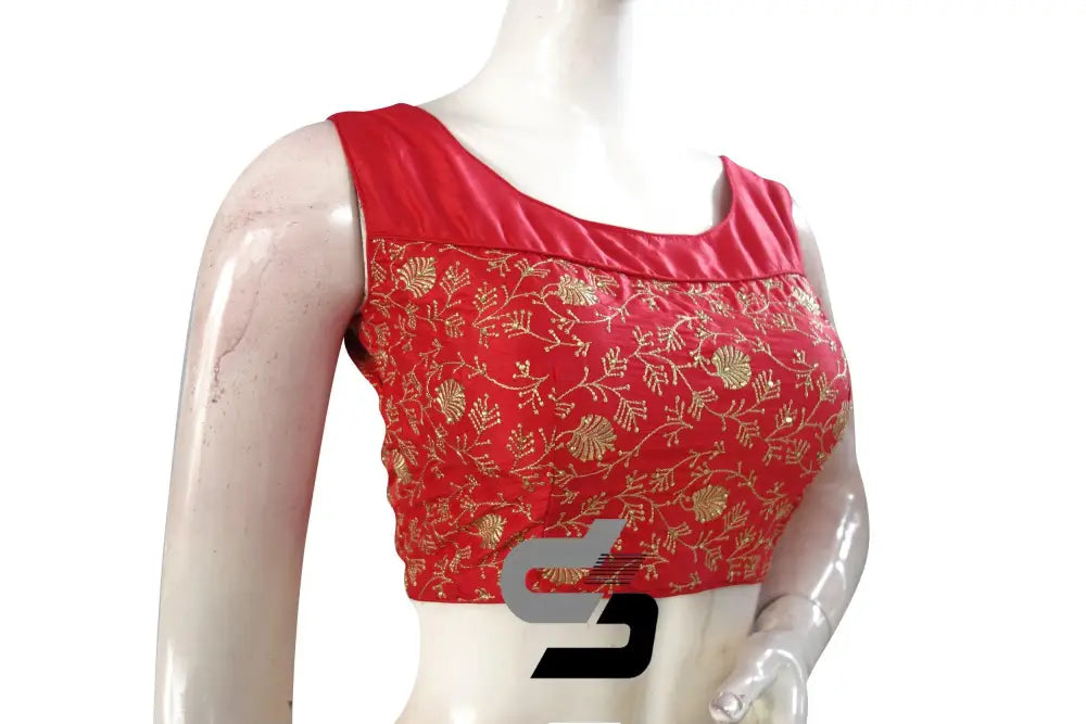 Raspberry Red Color Embroidery Party Wear Readymade Blouse - D3blouses