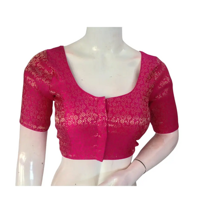 Raspberry Red Radiance: Readymade Brocade Silk Saree Blouse - D3blouses